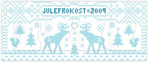 Julefrokost party invitation with knitted nordic design. Invite has four advent calendar style door flaps that open to reveal party information.